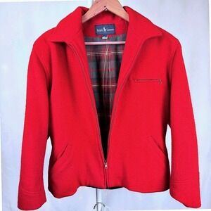 Vintage 80s Ralph Lauren Red Wool Jacket Plaid Lined Made USA Womens 14